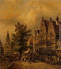 A Busy Dutch Street by Johannes Franciscus Spohler